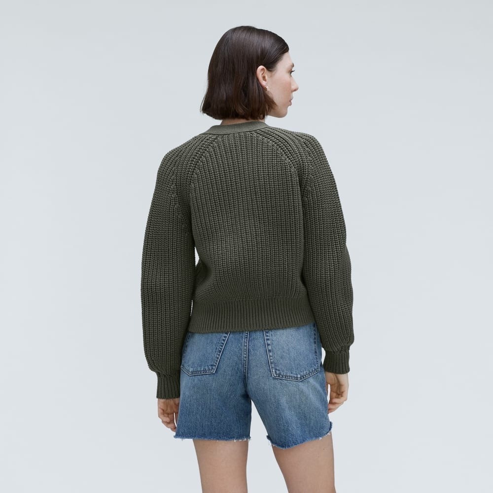 EVERLANE The Texture Cotton Cardigan Sweater Raglan Kambaba Green Knitwear Small - Picture 9 of 16